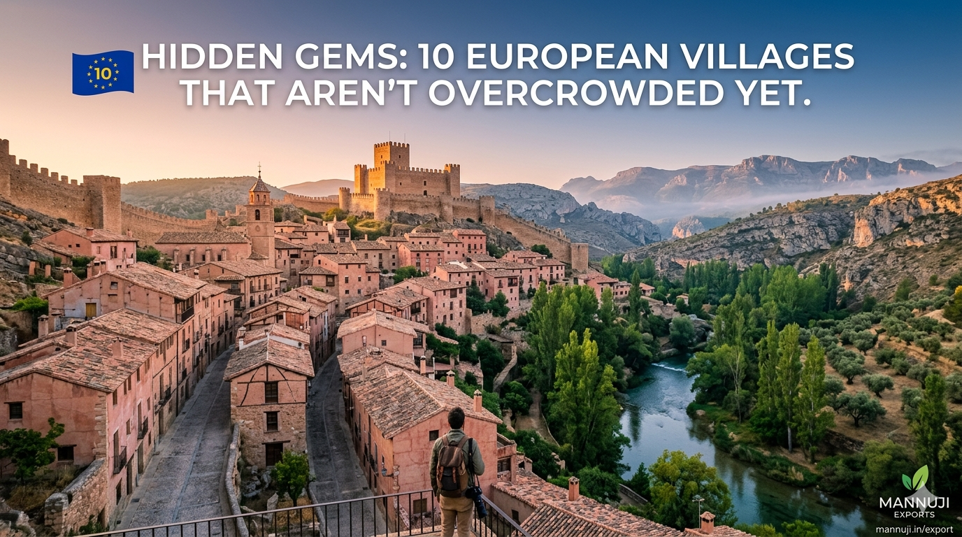 A scenic view of a quiet European village with cobblestone streets and stone houses, representing hidden gems.