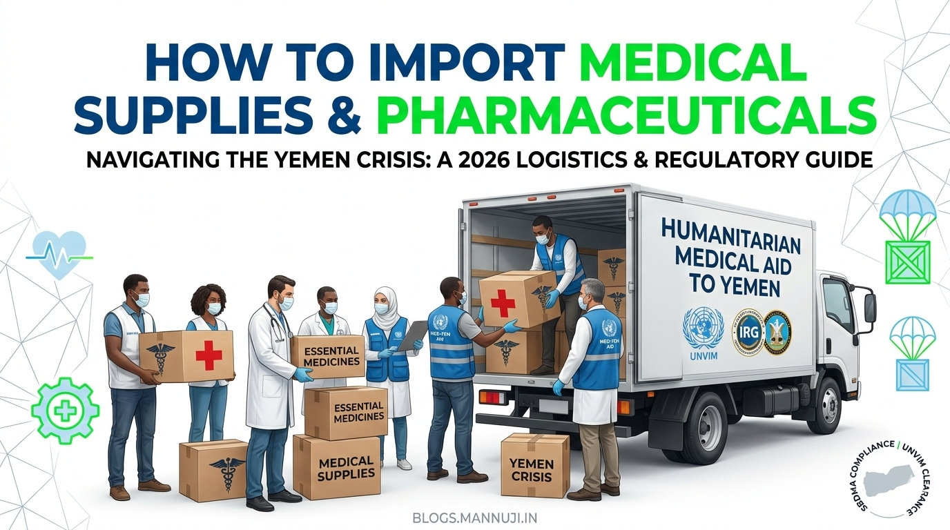 UN humanitarian aid truck being unloaded at a functioning medical clinic in Aden, Yemen, under a clear sky in 2026.